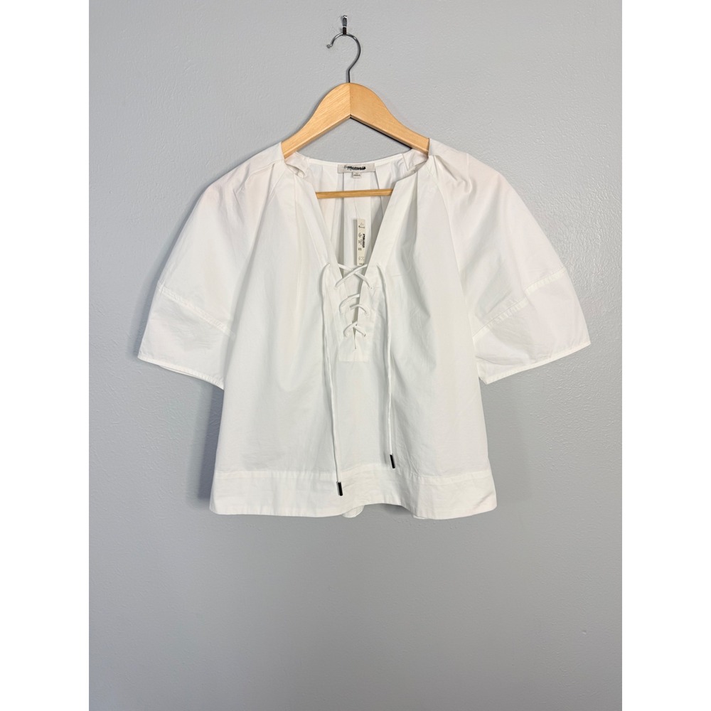 Madewell Poplin Lace-Up Top White XS NWT - Picture 3 of 8